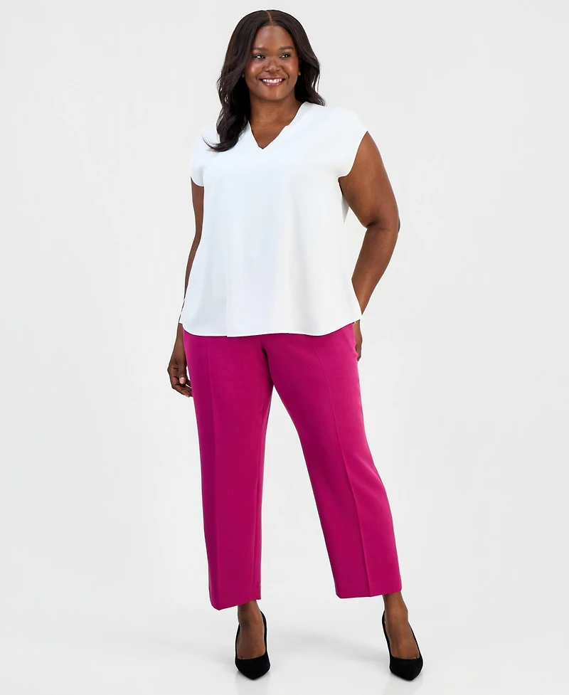 Kasper Plus Sleeveless Pleated-Neck Top
