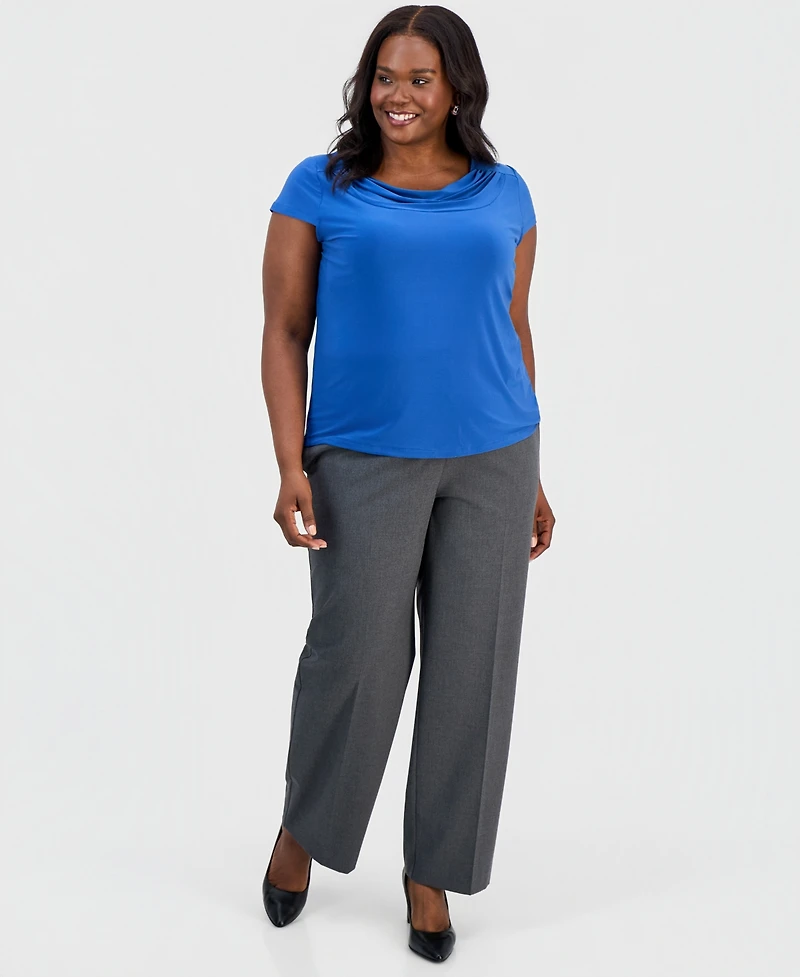 Kasper Plus Cowlneck Cap-Sleeve Top