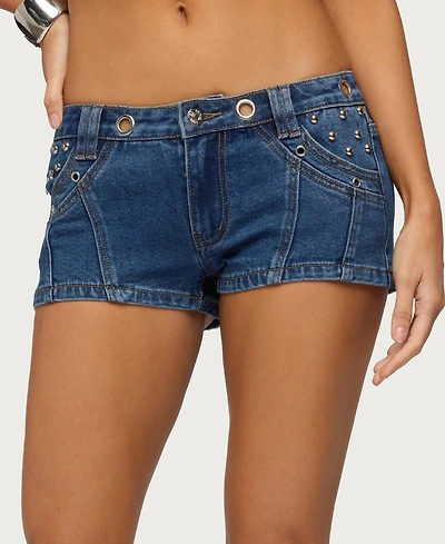Edikted Women's Danikah Stud and Grommet Denim Micro Shorts