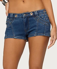 Edikted Women's Danikah Stud and Grommet Denim Micro Shorts