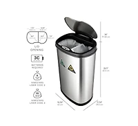 Ninestars 13 Gallon Automatic Kitchen Trash Can, Motion Sensor Touchless 50L Large Stainless Steel Garbage Bin Dual Compartment