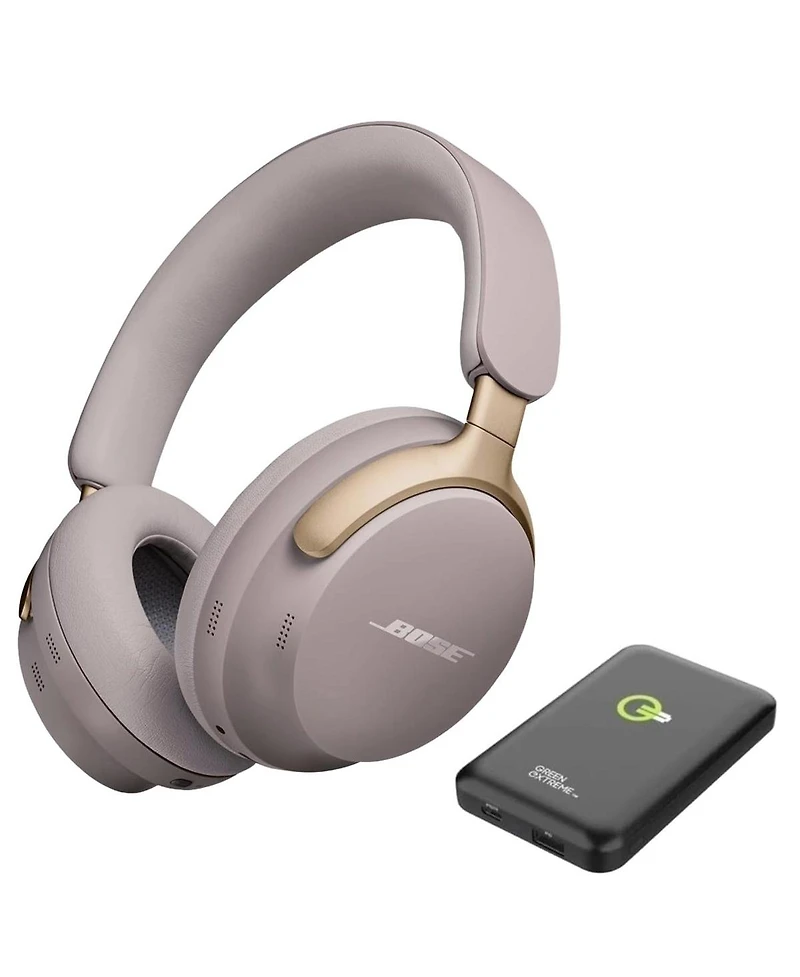 Bose QuietComfort Ultra Headphones, Sandstone with Extreme Portable Wireless Charger
