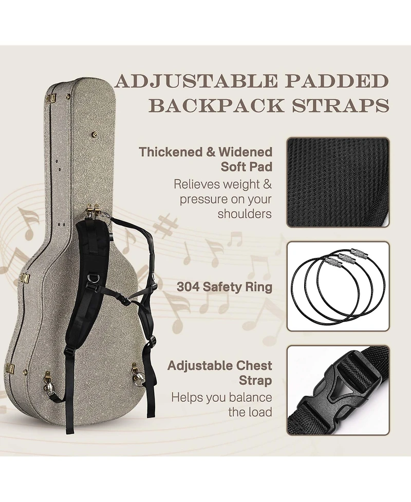 Yescom Acoustic Guitar Hard Case with Folding Stand Backpack Strap and Folding Stand Fits 40" 41" Dreadnought 2026 Exclusive Edition Rococo GainsBoro