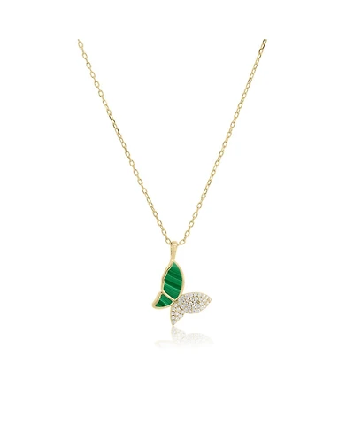 The Lovery Malachite Cz Butterfly Necklace 14K Gold-Plated Sterling Silver