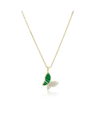 The Lovery Malachite Cz Butterfly Necklace 14K Gold-Plated Sterling Silver