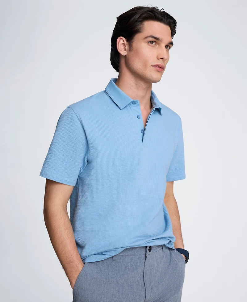 Kenneth Cole Men's Cotton-Blend Seersucker Knit Polo Shirt