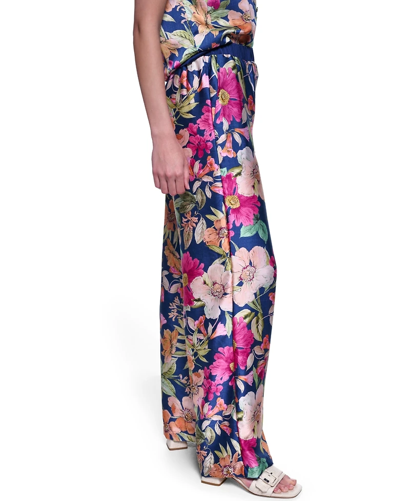 Karl Lagerfeld Paris Women's Soft Floral Print Pull-On Pants