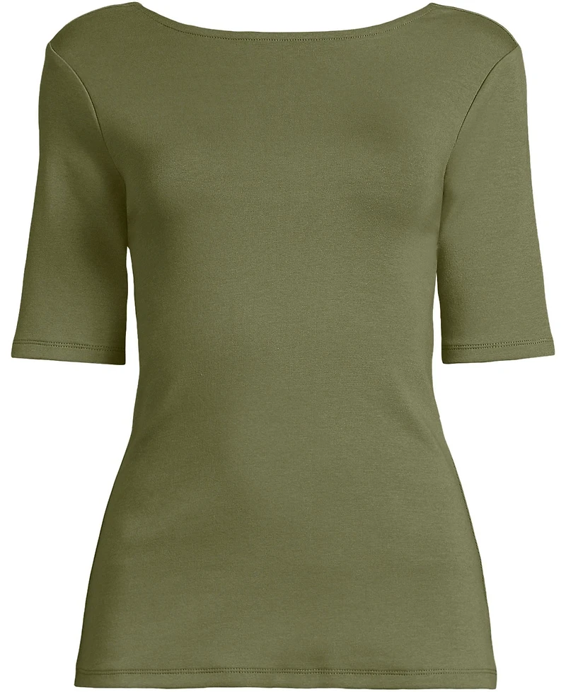 Lands' End Women's Elbow Sleeve Polished Essentials High Neck Low Back Top