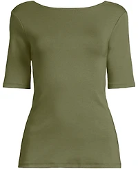 Lands' End Women's Elbow Sleeve Polished Essentials High Neck Low Back Top