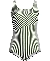 Lands' End Women's Long Scoop Neck Soft Cup Tugless Sporty One Piece Swimsuit Print