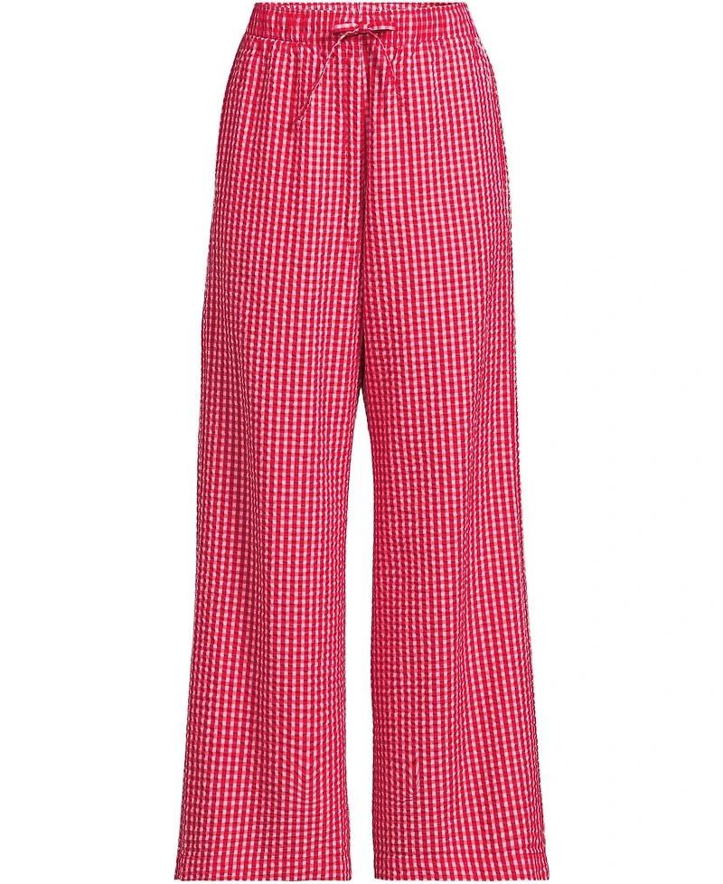 Lands' End Women's Seersucker High Rise Drawstring Wide Leg Pants