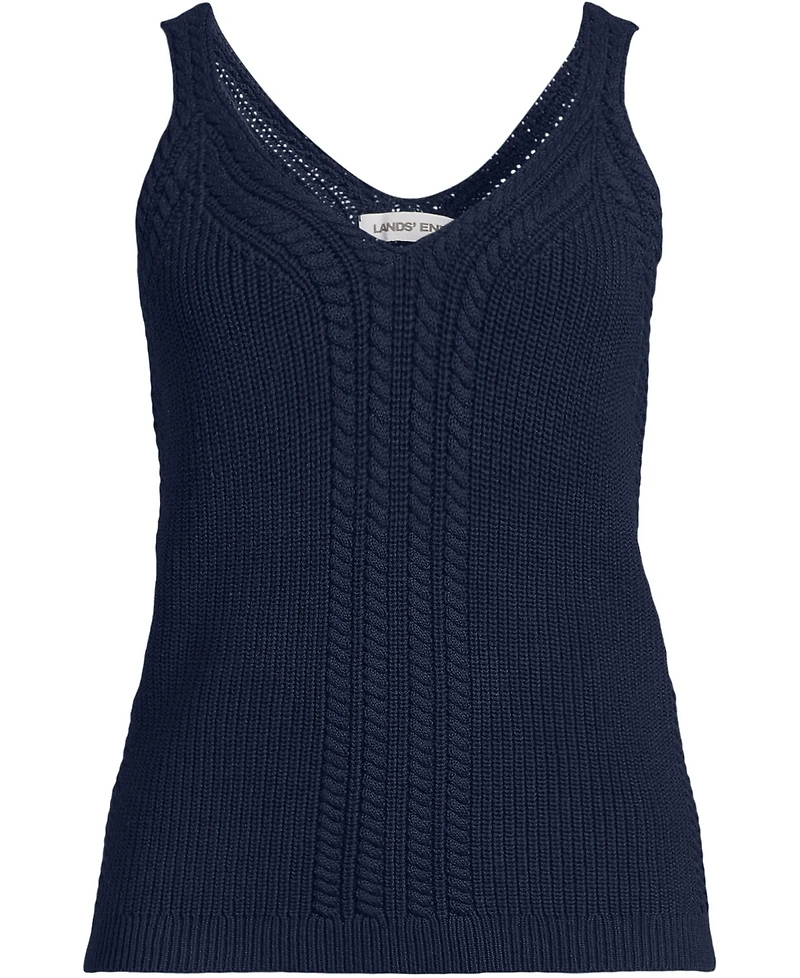 Lands' End Women's Cotton Cable Vneck Tank Sweater
