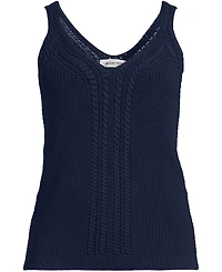 Lands' End Women's Cotton Cable Vneck Tank Sweater