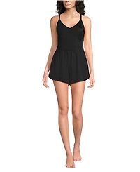 Lands' End Women's Tugless V-Neck Strappy X-Back Swim Romper