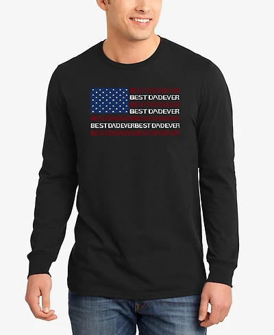 La Pop Art Men's Best Dad Ever American Flag Word Long-Sleeve T-Shirt