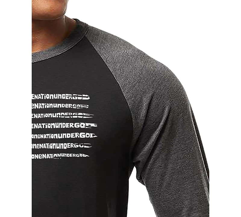 La Pop Art Men's One Nation Under God American Flag Cross Raglan Baseball Word T-Shirt