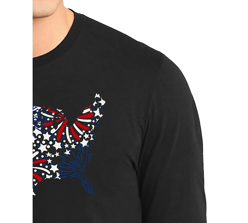 La Pop Art Men's Usa Fireworks and Stars Word Long-Sleeve T-Shirt