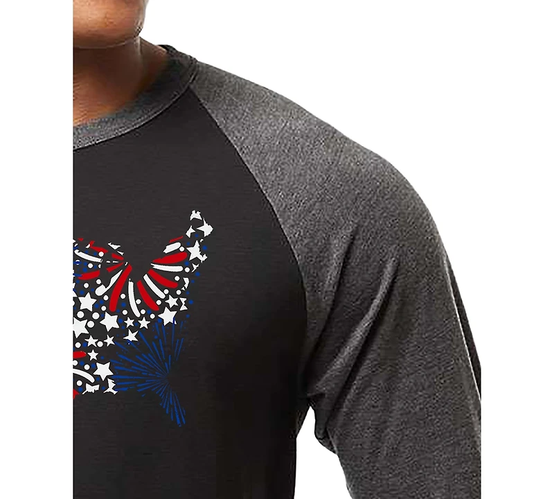 La Pop Art Men's Usa Fireworks and Stars Word Raglan-Sleeve T-Shirt