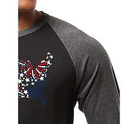 La Pop Art Men's Usa Fireworks and Stars Word Raglan-Sleeve T-Shirt