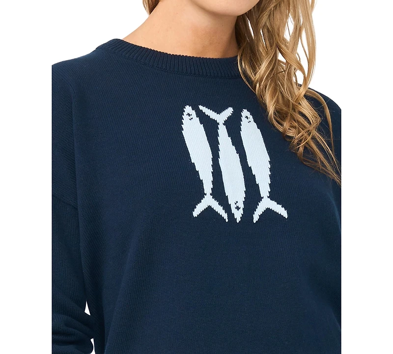 Vince Camuto Women's Sardine Motif Crewneck Sweater