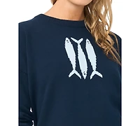 Vince Camuto Women's Sardine Motif Crewneck Sweater