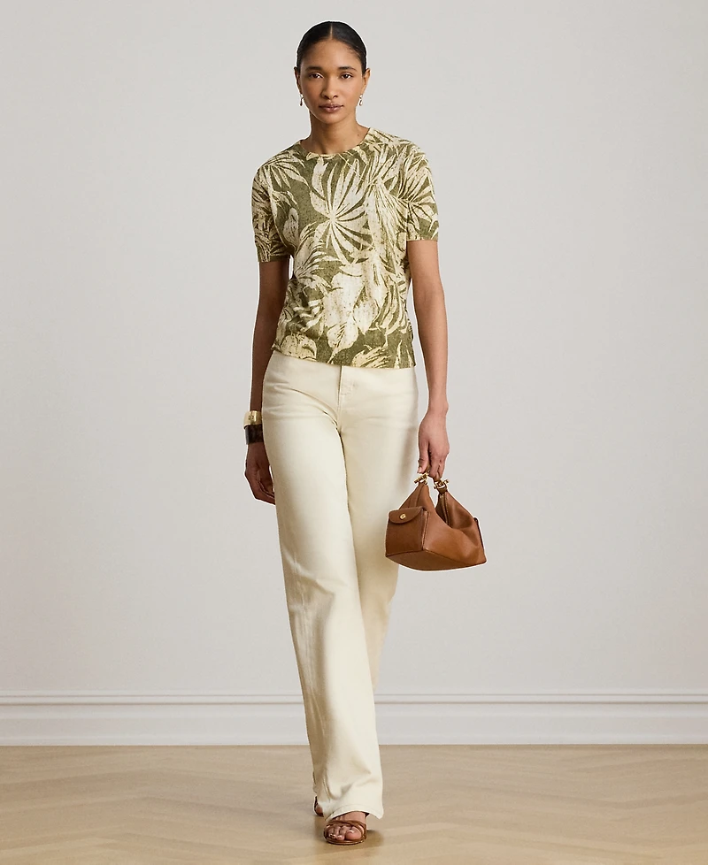 Lauren Ralph Petite Palm Frond Print Short-Sleeve Sweater