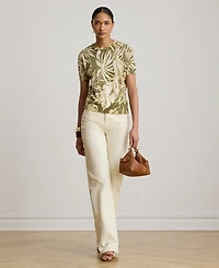 Lauren Ralph Petite Palm Frond Print Short-Sleeve Sweater