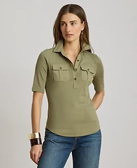 Lauren Ralph Petite Rib-Knit Slim Fit Collared Top