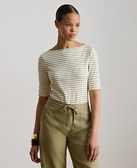 Lauren Ralph Petite Striped Boat Neck T-Shirt
