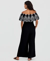 And Now This Petite Cutwork Off-The-Shoulder Jumpsuit, Macy's Exclusive