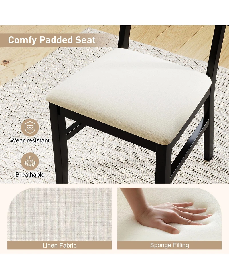 Sugift Rattan Dining Chairs Set of 2 Fabric Upholstered Kitchen Chairs with Padded Seat and Rubber Wood Legs