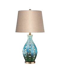 360 Lighting Mid Century Modern Table Lamp with Table Top Dimmer 26.5" High Teal Ceramic Fabric Drum for Living Room Bedroom