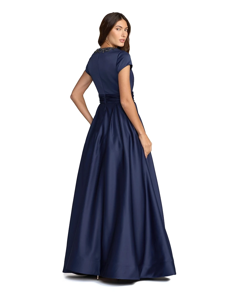 Mac Duggal Women's Embellished Satin Cap Sleeve Gown With Pockets