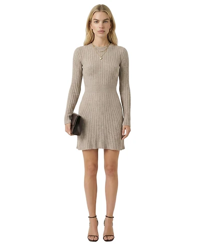 Modenaire Women's Ribbed Knit Long-Sleeve Flared-Hem Sweater Dress