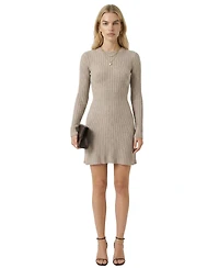 Modenaire Women's Ribbed Knit Long-Sleeve Flared-Hem Sweater Dress