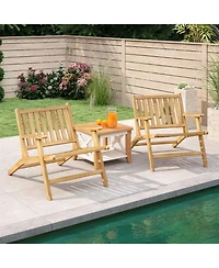 Gymax 4PCS Teak Wood Outdoor Reclining Chair w/ Comfortable Backrest and Armrests