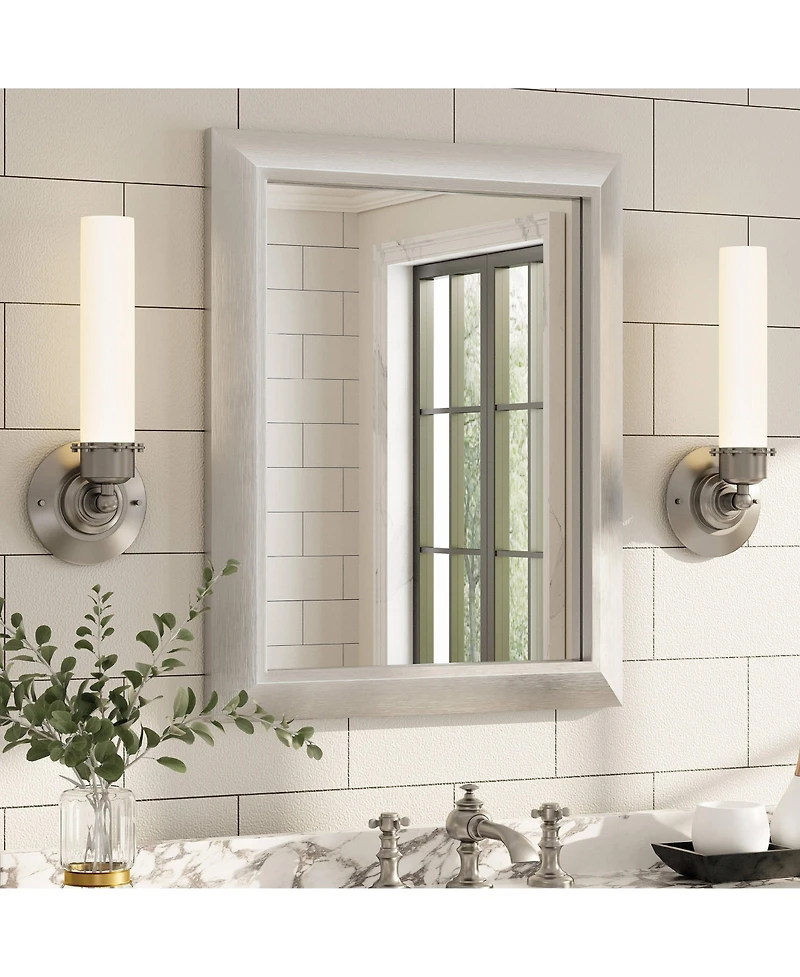 Apmir 16" x 20" Inch Thick Metal Framed Wall Mirrors for Bedroom, Rectangle Wall-Mounted Mirrors in Brushed Silver