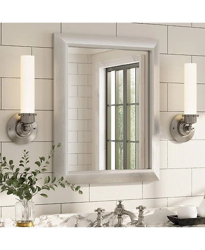 Apmir 16" x 20" Inch Thick Metal Framed Wall Mirrors for Bedroom, Rectangle Wall-Mounted Mirrors in Brushed Silver