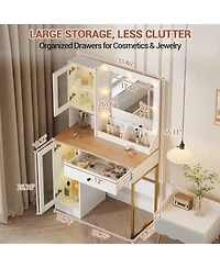 gaomon Makeup Vanity Desk with Mirror and Rgb Led Lights, Charging Station, 2 Acrylic-Door Cabinets, Open Compartments, Wooden Dressing Table