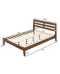 Slickblue Wooden Platform Bed Frame with Slatted Headboard