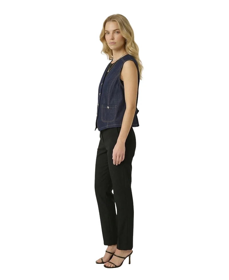 Modenaire Women's Denim Button-Front Patch Pocket Vest