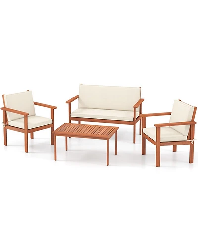 Gouun 4-Piece Acacia Wood Patio Set with Loveseat, Armchairs and Coffee Table