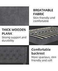 Rainsken Bed Frame, with Suede Upholstered Headboard, Under Storage, Wood Slats Support, No Box Spring Needed, Easy Assembly