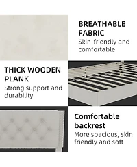 Rainsken Bed Frame, with Suede Upholstered Headboard, Under Storage, Wood Slats Support, No Box Spring Needed