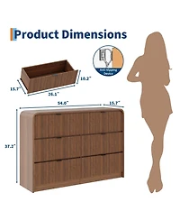 gaomon Fluted 6 Drawer Dresser, Modern Bedroom Dresser with Rounded Edge, Walnut Wood Color Wide Chest of Drawers, for Living Room, Hallway