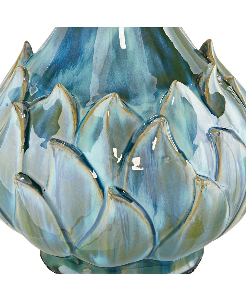 Possini Euro Design Kenya Modern Table Lamp with Round Riser 31" Tall Blue Green Ceramic Beige Linen Shade for Bedroom Living Room Bedside Nightstand