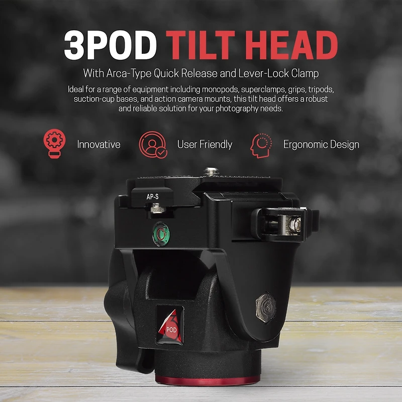 3Pod Tilt Head with Arca-Type Quick Release and Lever-Lock Clamp