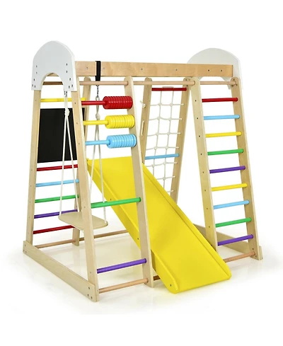 Slickblue Indoor Playground Climbing Gym Wooden 8-in-1 Climber Playset for Children