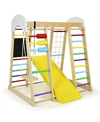 Slickblue Indoor Playground Climbing Gym Wooden 8-in-1 Climber Playset for Children