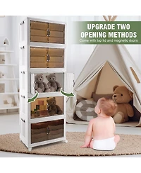 Mega Casa Multi-Functional Plastic Wardrobe with Double Doors and Large Top Cover, Lockable Storage Cabinet on Wheels